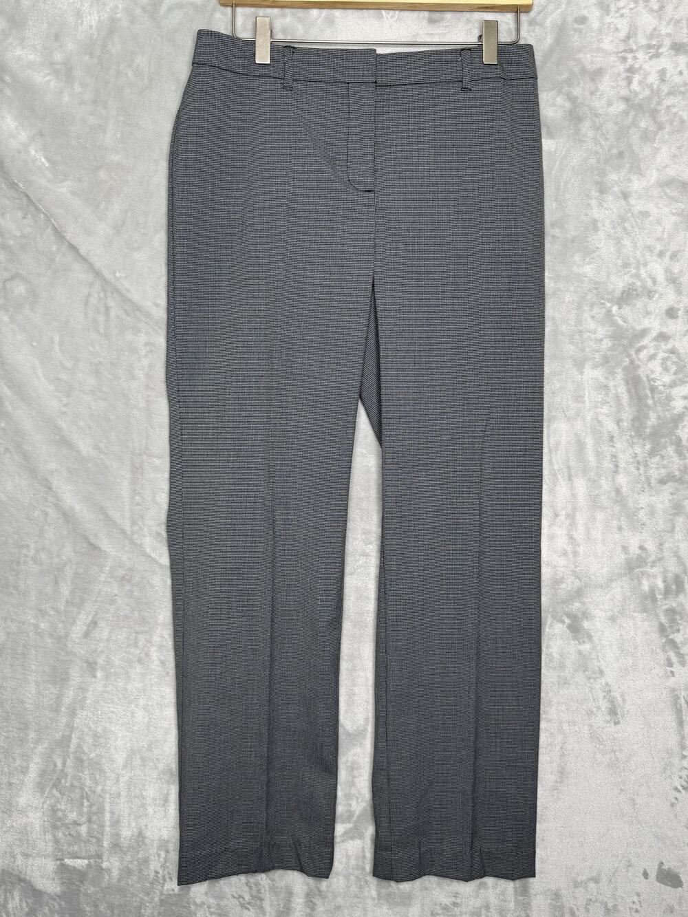 Chicos Pants Womens Small Gray Check Twill Straight Leg Zip Pockets Stretch Work